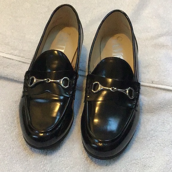 SAM & LIBBY Faux Black Leather Silver Horsebit Buckle Loafers Size 8 1/2 - Picture 2 of 6